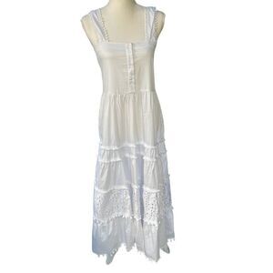 The Shirt Rochelle Behrens NWT Tiered Smocked Sleeveless Maxi Dress White Size L